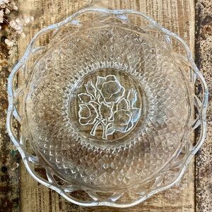 Clear Glass Lace Edge Rose Floral Serving Bowl 8”
